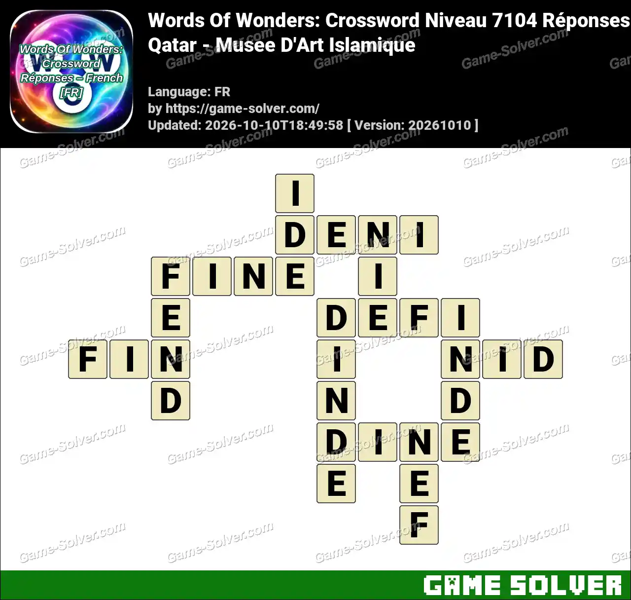 Words Of Wonders: Crossword Niveau 7104 Réponses – Qatar – Musee D’Art Islamique